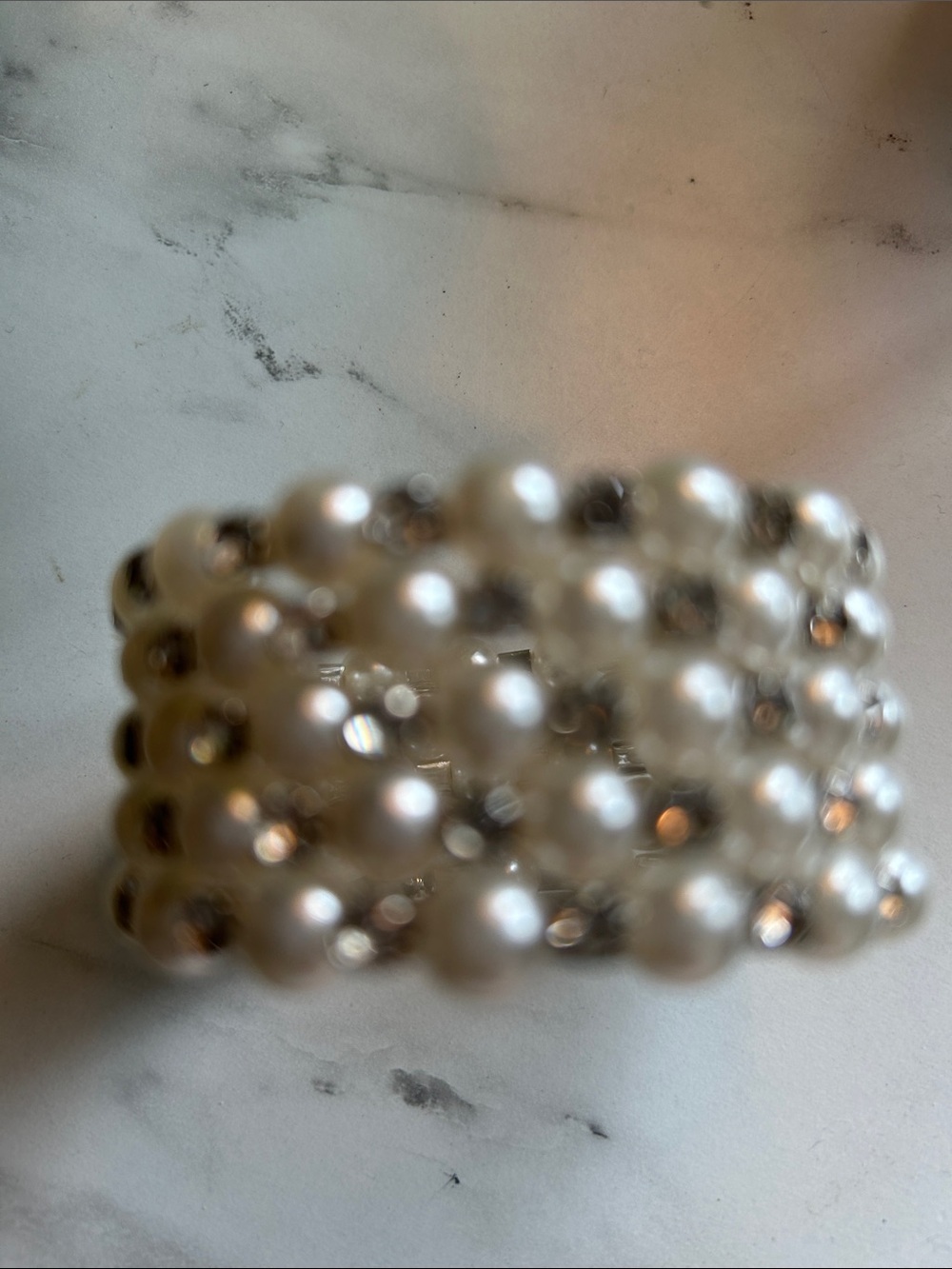 Classic Pearl and Silver Beaded Stretch Bracelet - White - Picture 3 of 3